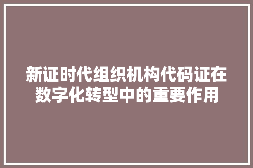 新证时代组织机构代码证在数字化转型中的重要作用