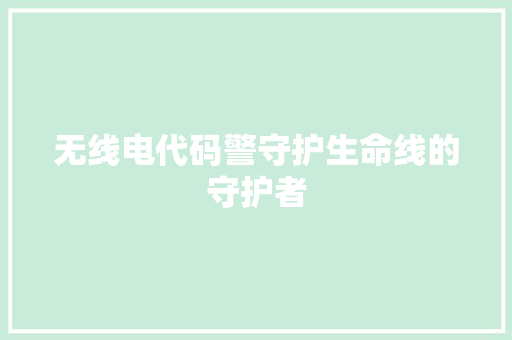 无线电代码警守护生命线的守护者