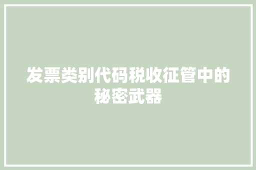 发票类别代码税收征管中的秘密武器
