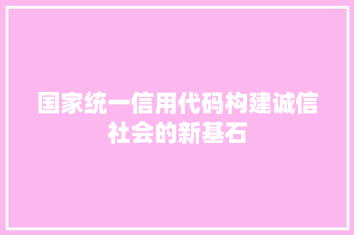 国家统一信用代码构建诚信社会的新基石