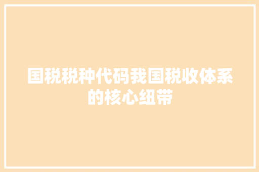 国税税种代码我国税收体系的核心纽带