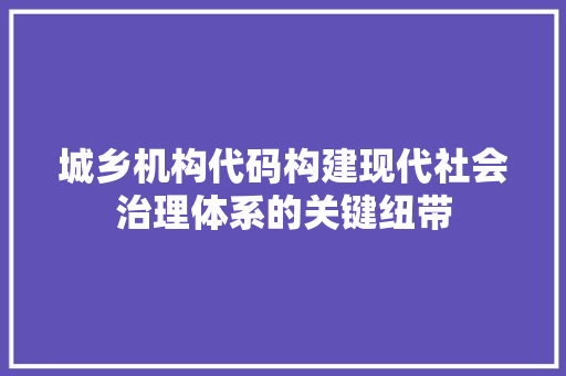 城乡机构代码构建现代社会治理体系的关键纽带