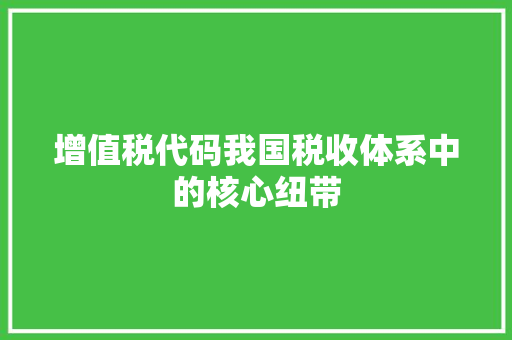 增值税代码我国税收体系中的核心纽带