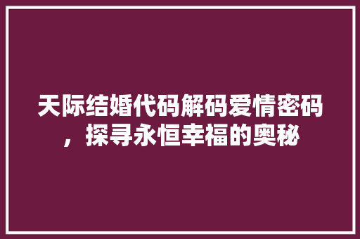 天际结婚代码解码爱情密码，探寻永恒幸福的奥秘