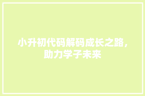 小升初代码解码成长之路，助力学子未来