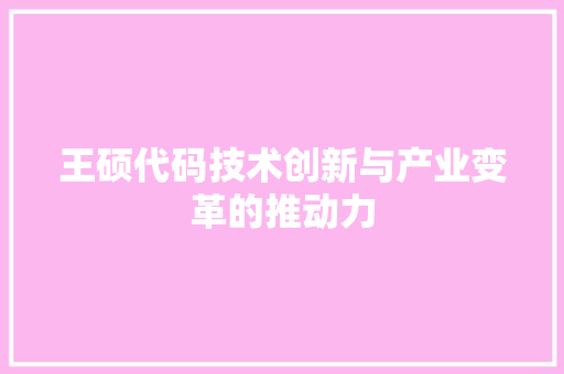 王硕代码技术创新与产业变革的推动力