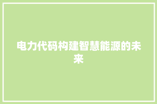 电力代码构建智慧能源的未来