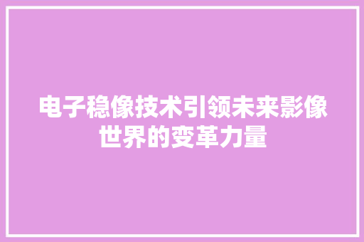 电子稳像技术引领未来影像世界的变革力量