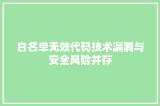 白名单无效代码技术漏洞与安全风险并存