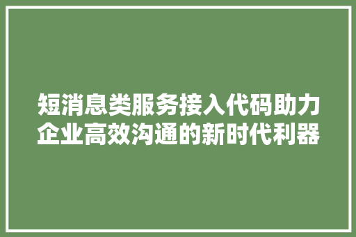 短消息类服务接入代码助力企业高效沟通的新时代利器