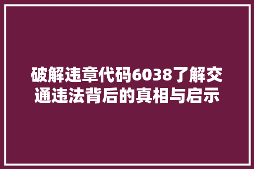 破解违章代码6038了解交通违法背后的真相与启示