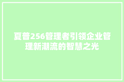 夏普256管理者引领企业管理新潮流的智慧之光