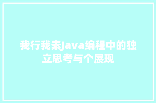 我行我素Java编程中的独立思考与个展现