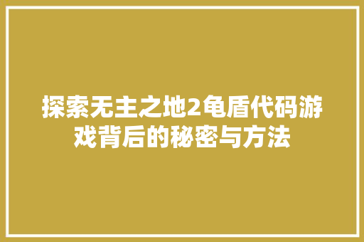 探索无主之地2龟盾代码游戏背后的秘密与方法