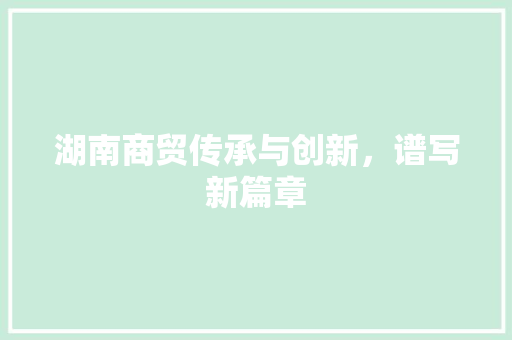 湖南商贸传承与创新，谱写新篇章