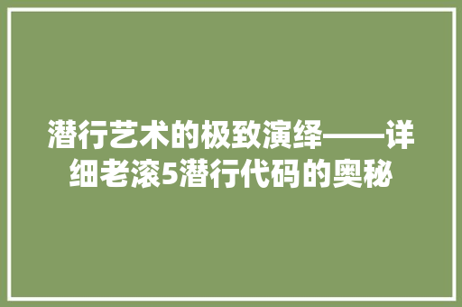 潜行艺术的极致演绎——详细老滚5潜行代码的奥秘