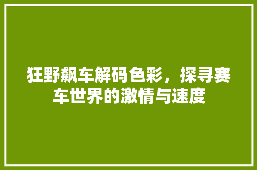 狂野飙车解码色彩，探寻赛车世界的激情与速度
