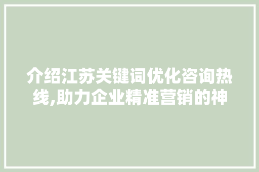 介绍江苏关键词优化咨询热线,助力企业精准营销的神秘力量