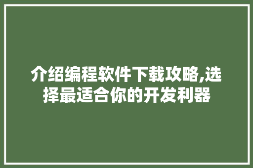 介绍编程软件下载攻略,选择最适合你的开发利器