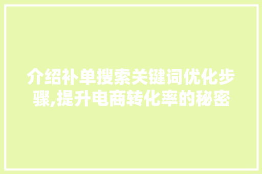 介绍补单搜索关键词优化步骤,提升电商转化率的秘密武器