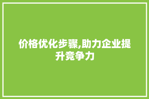 价格优化步骤,助力企业提升竞争力