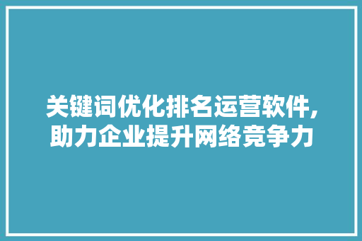 关键词优化排名运营软件,助力企业提升网络竞争力