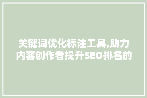 关键词优化标注工具,助力内容创作者提升SEO排名的秘密武器