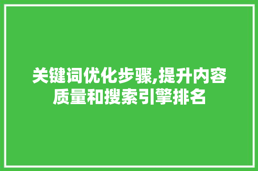 关键词优化步骤,提升内容质量和搜索引擎排名