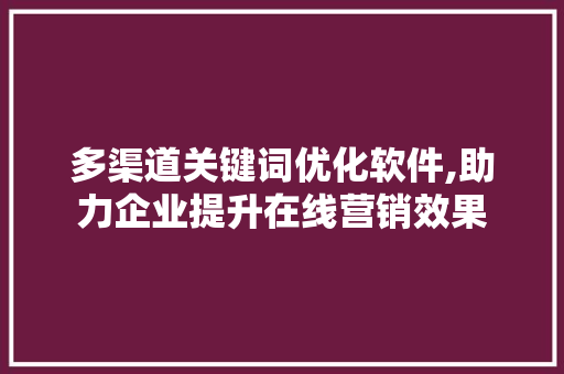 多渠道关键词优化软件,助力企业提升在线营销效果