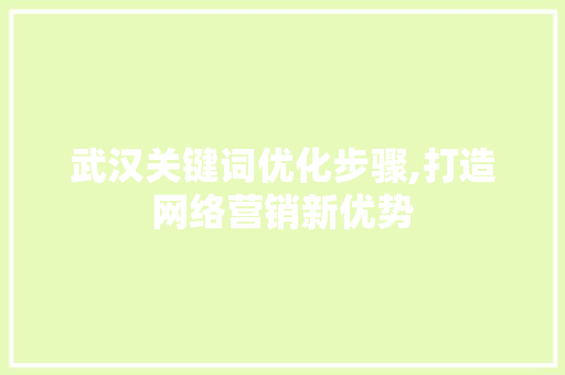 武汉关键词优化步骤,打造网络营销新优势