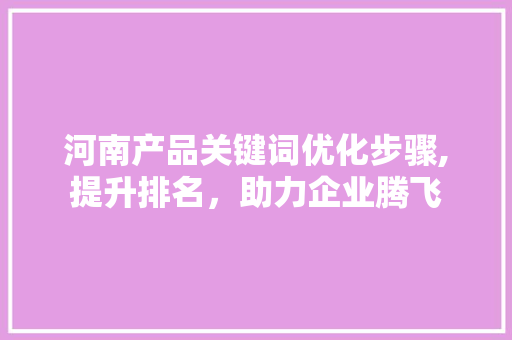 河南产品关键词优化步骤,提升排名，助力企业腾飞