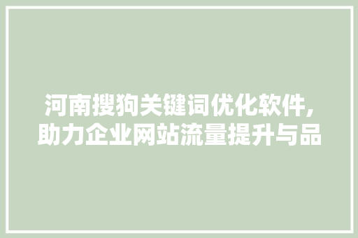 河南搜狗关键词优化软件,助力企业网站流量提升与品牌形象塑造
