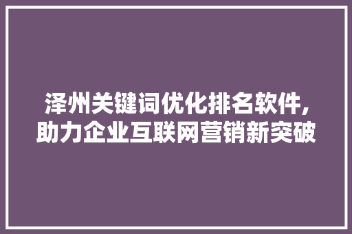 泽州关键词优化排名软件,助力企业互联网营销新突破