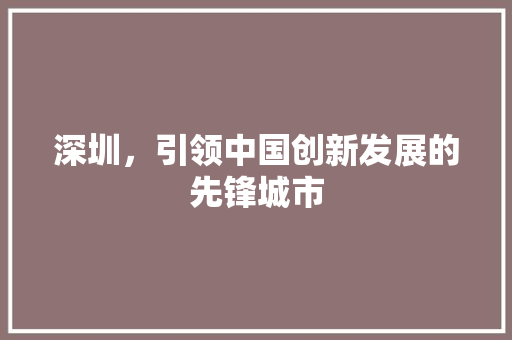深圳，引领中国创新发展的先锋城市