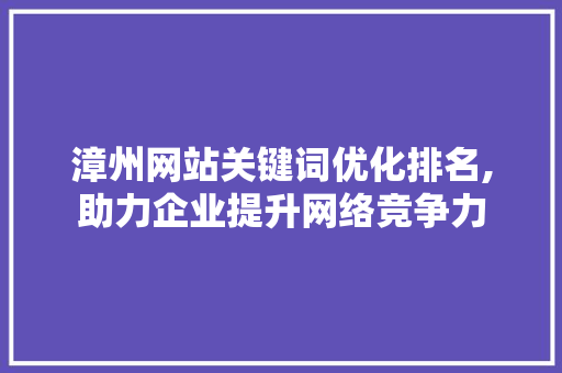 漳州网站关键词优化排名,助力企业提升网络竞争力