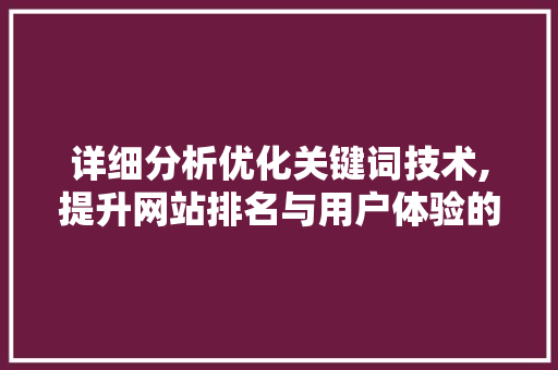 详细分析优化关键词技术,提升网站排名与用户体验的方法