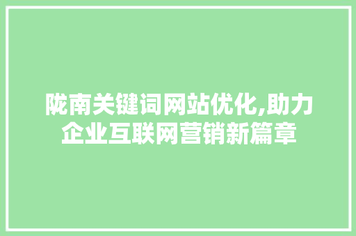 陇南关键词网站优化,助力企业互联网营销新篇章