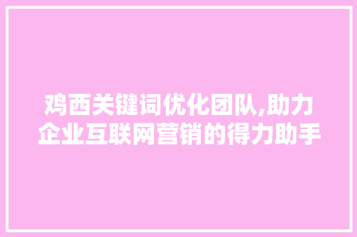 鸡西关键词优化团队,助力企业互联网营销的得力助手