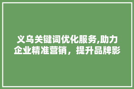 义乌关键词优化服务,助力企业精准营销，提升品牌影响力