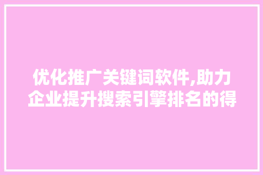 优化推广关键词软件,助力企业提升搜索引擎排名的得力助手