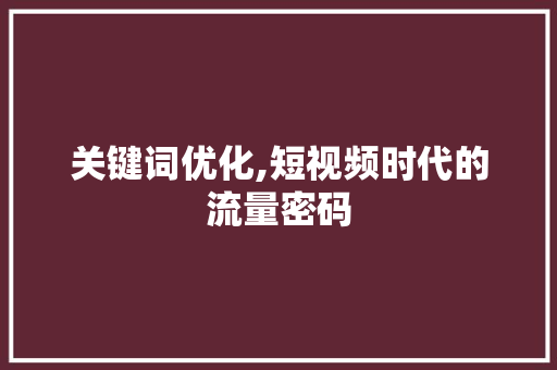 关键词优化,短视频时代的流量密码