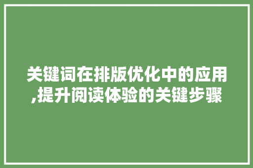 关键词在排版优化中的应用,提升阅读体验的关键步骤