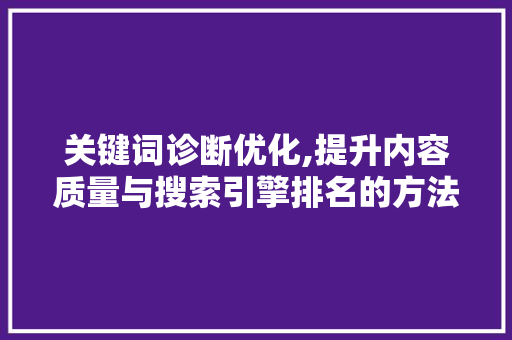 关键词诊断优化,提升内容质量与搜索引擎排名的方法