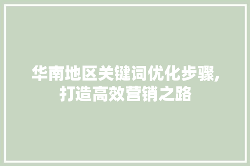 华南地区关键词优化步骤,打造高效营销之路