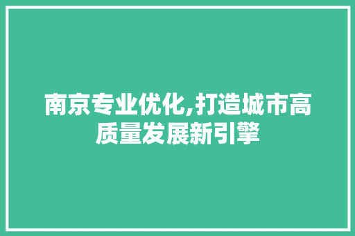 南京专业优化,打造城市高质量发展新引擎