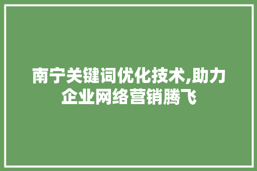 南宁关键词优化技术,助力企业网络营销腾飞