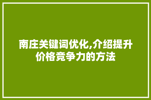 南庄关键词优化,介绍提升价格竞争力的方法