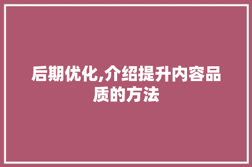 后期优化,介绍提升内容品质的方法