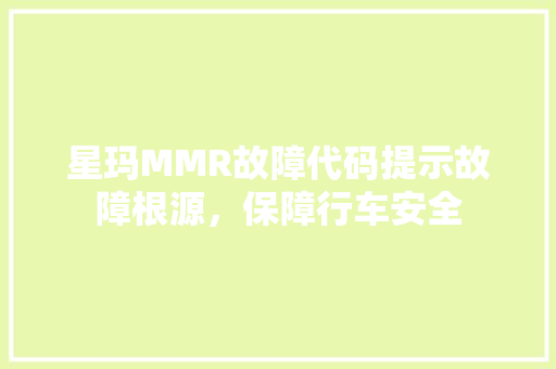 星玛MMR故障代码提示故障根源，保障行车安全