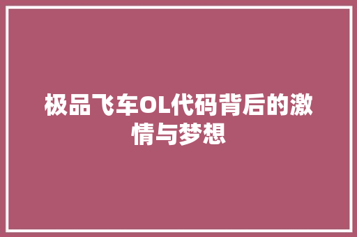 极品飞车OL代码背后的激情与梦想